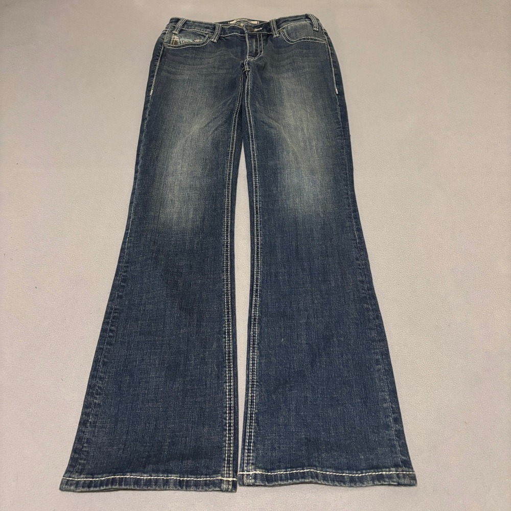 Rock and Roll Denim Womens Mid Rise Bootcut Jeans 26x34 Dark Wash Embroidered